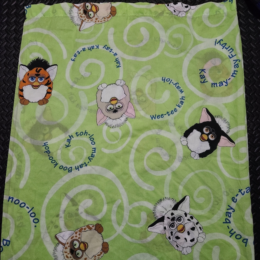 Rare Furby Twin Flat Sheet Vintage 90s Kids Bedding Fabric